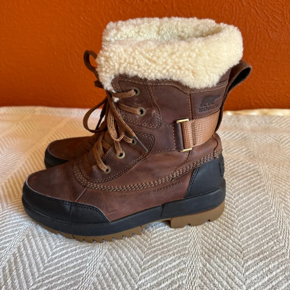 Sorel Tivoli IV Parc Waterproof Boots Brown Leather Shearling Women 6